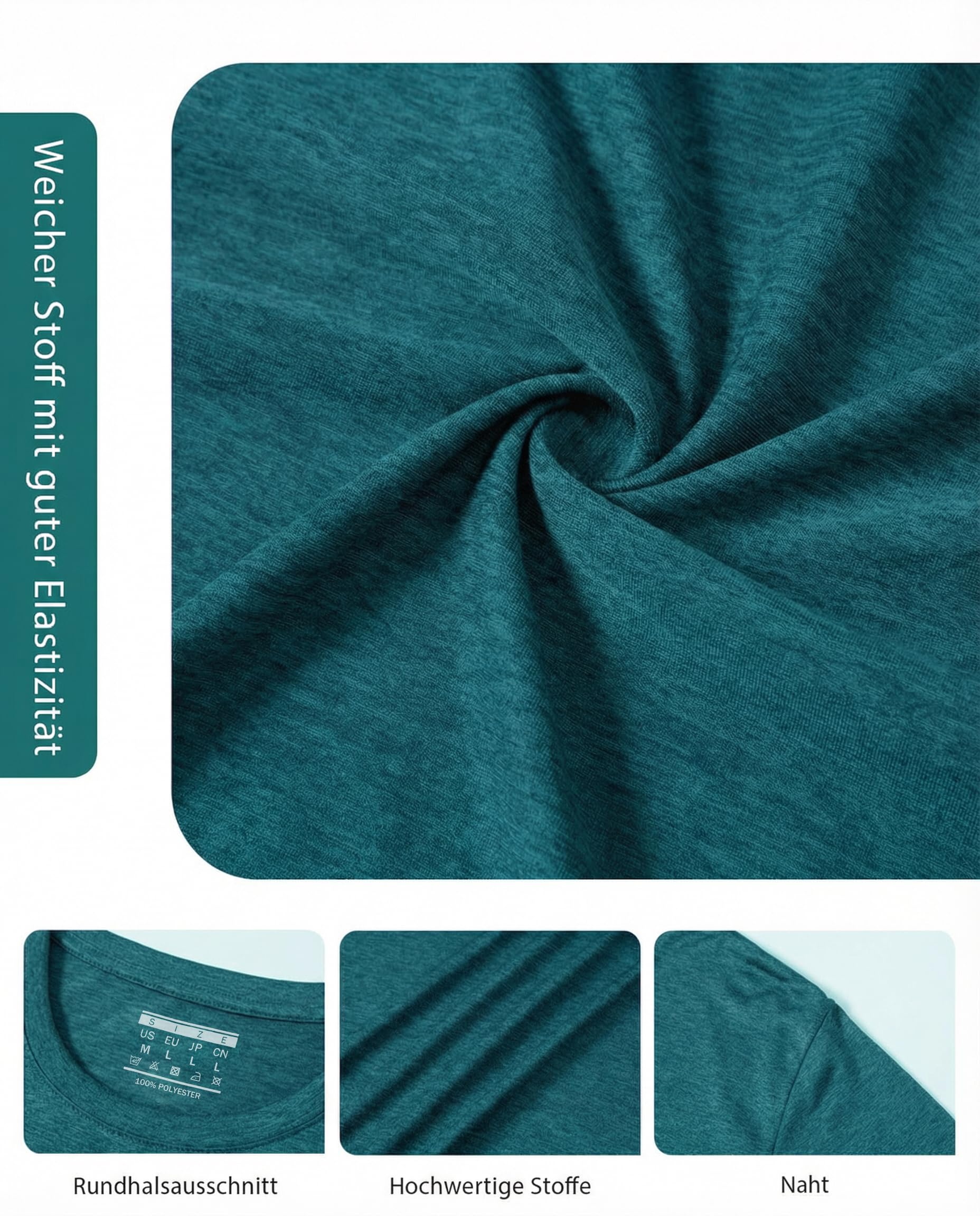 MAGCOMSEN Funktionsshirt Herren Sportshirt Kurzarm Trainingsshirt Atmungsaktiv Laufshirt Wandershirt Männer Regular Fit Fitness Shirts Funktionsshirt Teal XL 5