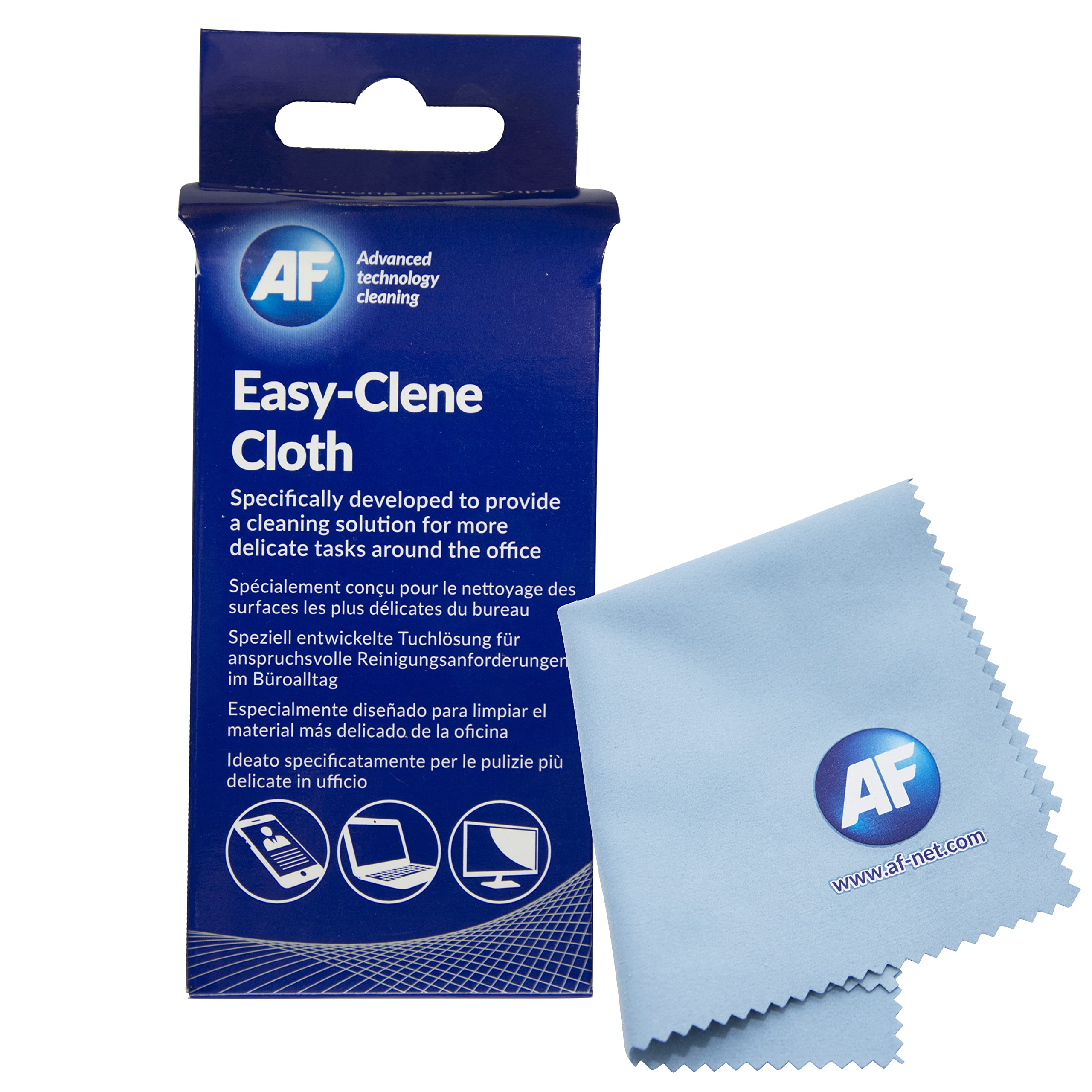 AF Easy-Clene – Lens Glasses and Screen Cleaning Cloth - Reusable + washable. Use With/Without Solution 1x Cloth 17cm x 15cm Blue XMIF001