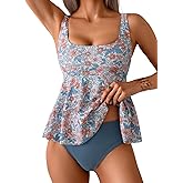 Eomenie Tankini Swimsuits for Women Tummy Control Two Piece Bathing Suit Tie Back Swim Suit with Bottom
