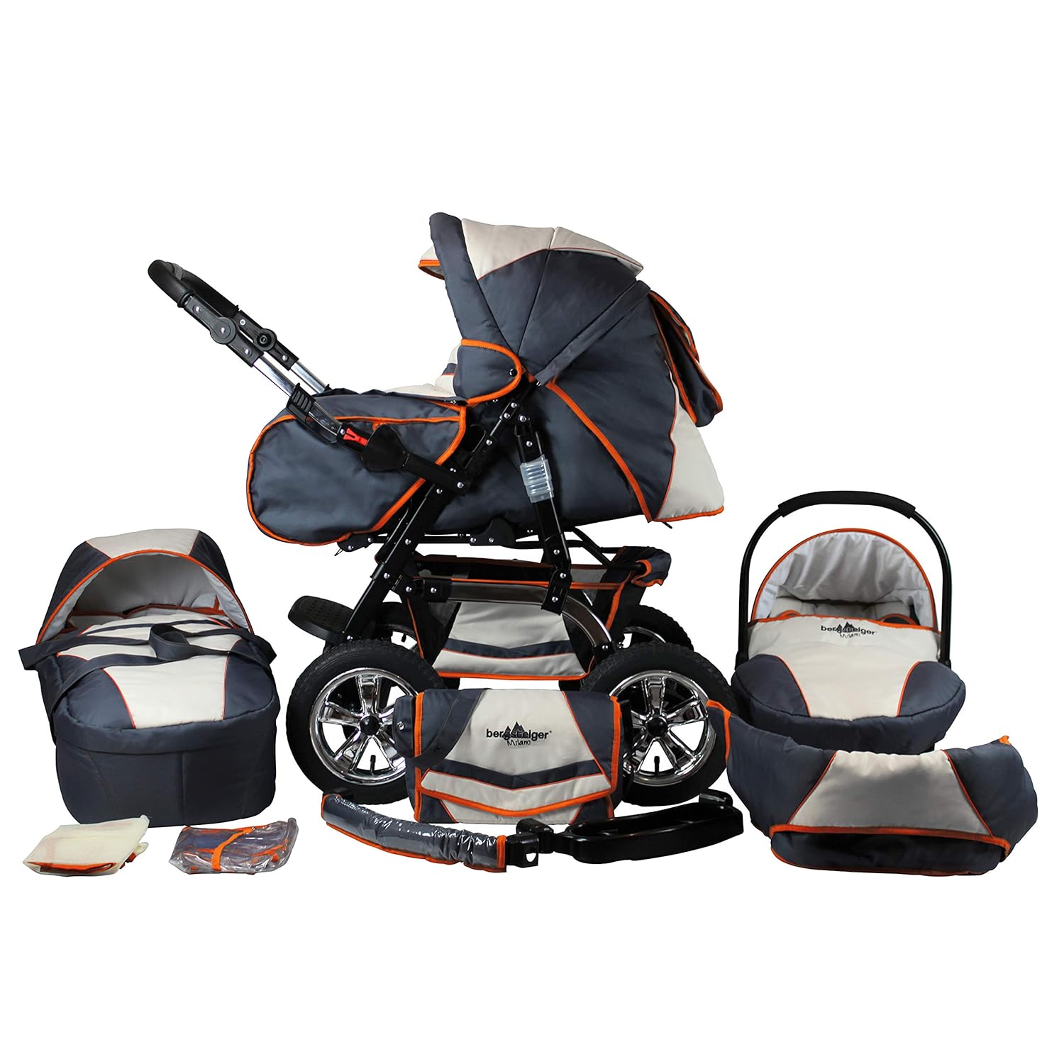 Bergsteiger Milano Kombikinderwagen + Autositz mit Travelsystem (Megaset 10 - teilig); Farbe: Beige &amp; Grey
