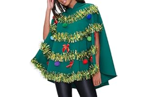 MBZJSDKHLK Adults Christmas Tree Poncho Costume Bow Ball Decor Sleeveless Hooded Cloak Women's Cosplay Party Green Cape Prop