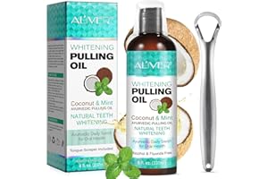 RSGRT Coconut Pulling Oil (8 Fl.Oz), Mint Oil Pulling Mouthwash with Tongue Scraper Alcohol Free Natural Coconut Oil Pulling for Teeth Whitening,Fresh Breath and Healthier Gum (1pc)