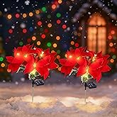 Solar Christmas Flower Lights-IP65 Waterproof XS Pathway Lights,Outdoor Christmas Decorations with 7 Bouquets/1 Stake,Unique Flower Design Complement The Christmas Trees for Garden/Yard/Patio,2 Packs