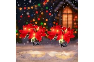 ULAROOM Solar Christmas Flower Lights-IP65 Waterproof XS Pathway Lights,Outdoor Christmas Decorations with 7 Bouquets/1 Stake,Unique Flower Design Complement The Christmas Trees for Garden/Yard/Patio,2 Packs
