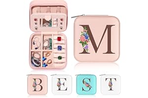 Yesteel Travel Jewelry Case Jewelry Box, Initial Small Jewelry Boxes for Women Travel Jewelry Box, Travel Essentials Travel Accessories for Women, Stocking Stuffers for Teen Girl Gifts Letter M