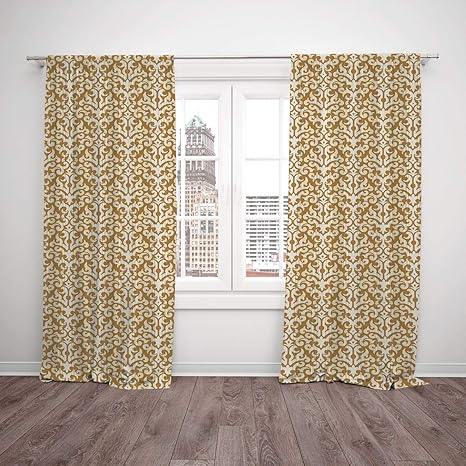 Thermal Insulated Blackout Window Curtain Damask Abstract Eastern