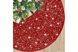 BlessedSeason Christmas Tree Skirt, 36 Inch Red Tree Skirt Satin Skirt with Small Sequins, Small Tree Skirt for 5 6 7ft Tree, Christmas Tree Decoration