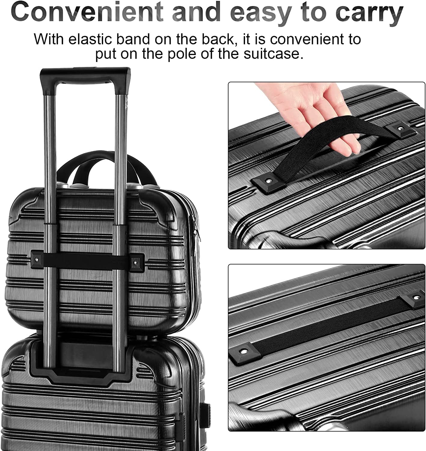 Feybaul Hard Case Luggage 2 Piece Sets Carry On Luggage Lightweight With Spinner Wheels Rolling Suitcase 22x14x9 Airline Approved PC+ABS TSA Lock Hardshell Travel Carry On Hardside 14/20 Inch 2PCS,Black