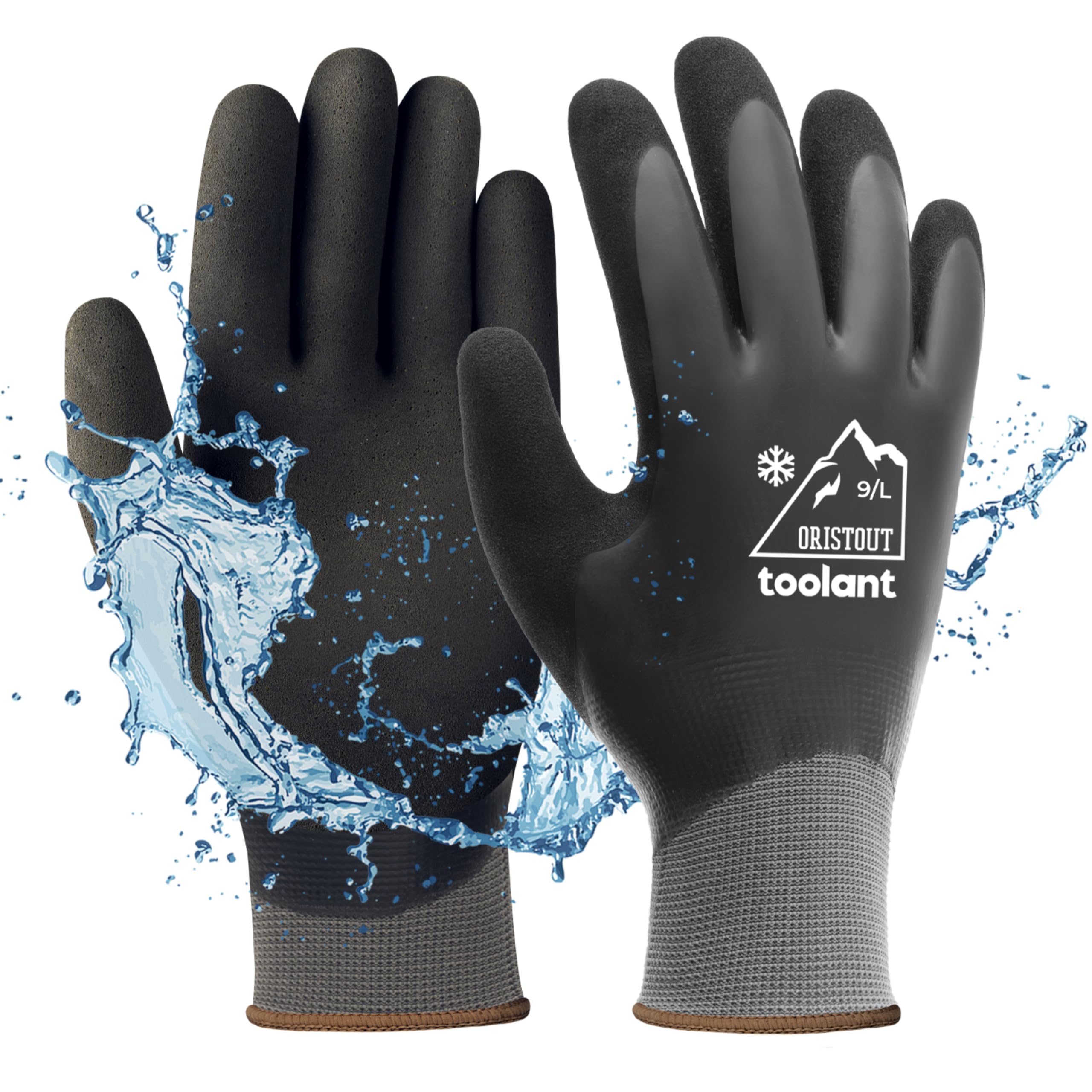 Waterproof Winter Gloves, Thermal Work Gloves for Cold Weather, Touchscreen, Super Grip, for Gardening, Fishing, Car Washing, Working in Freezer, Grey, Large