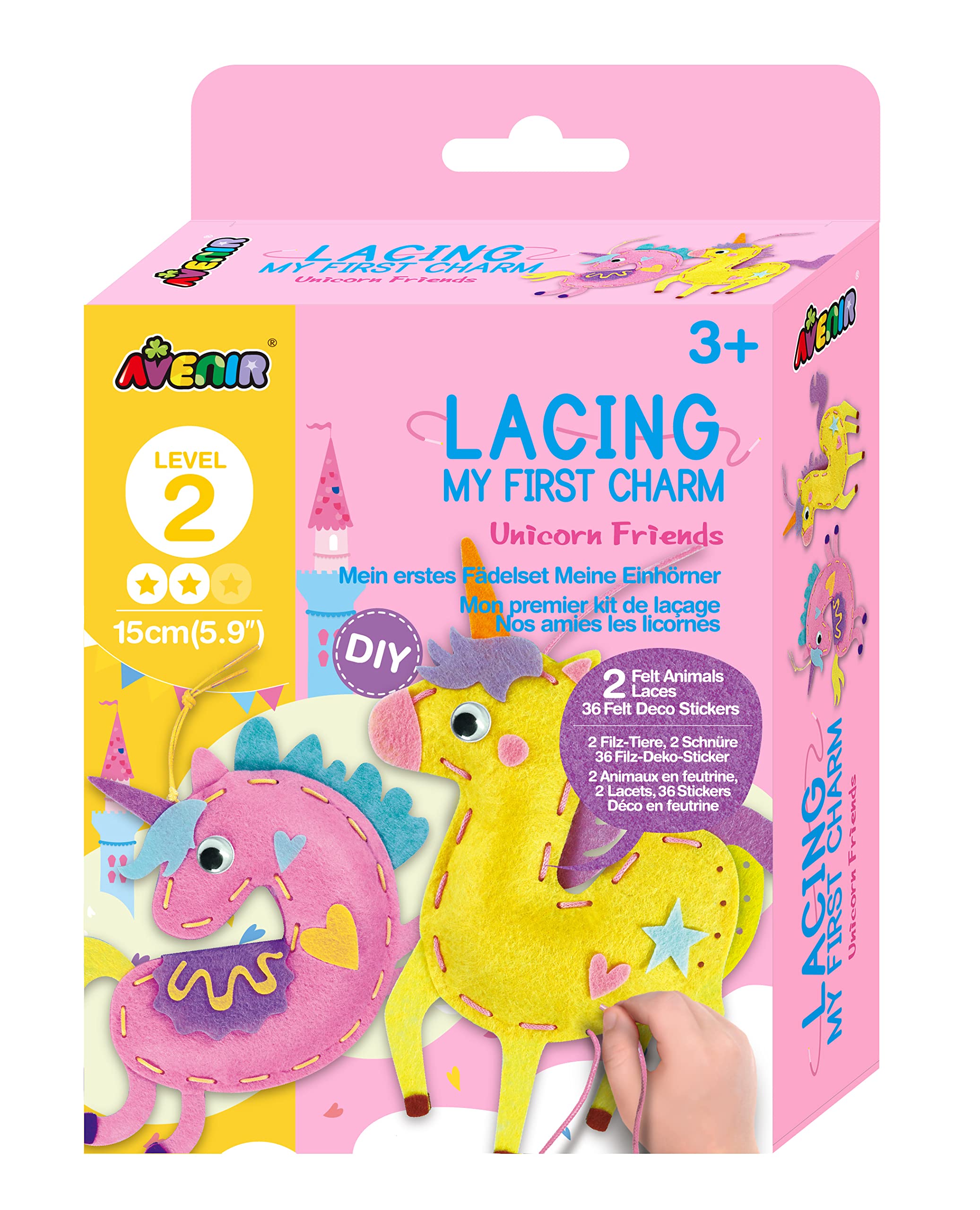 Avenir | My First Lacing | Charm Unicorn Friends | Fun DIY Activity Kit - First Sewing for Ages 3+ | Develop Sewing and Stitching Skills
