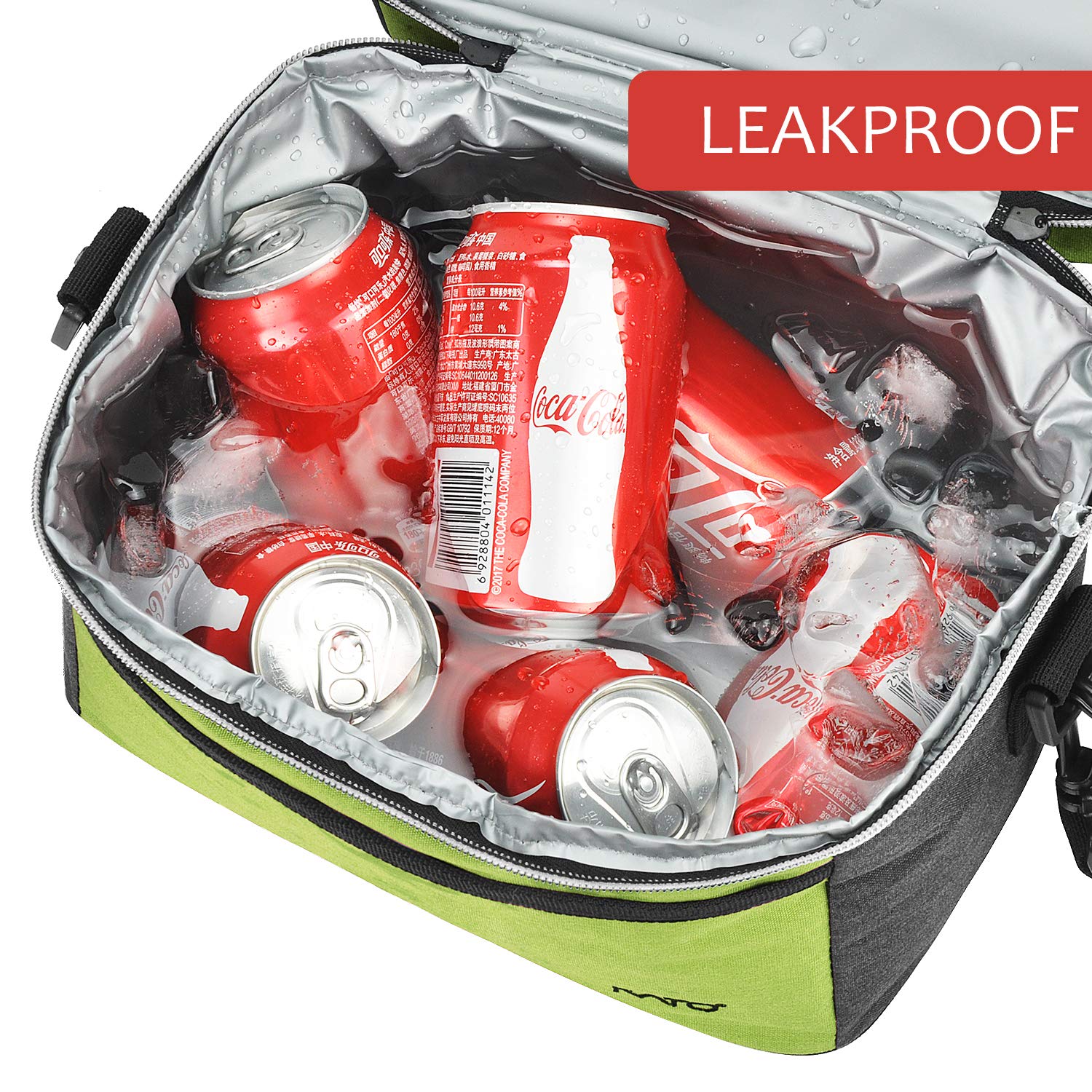 Kato Insulated Lunch Bag, Leakproof Thermal Bento Cooler Tote for Women and Men, Dual Compartment with Shoulder Strap and Front Pocket, Oxford Cloth, Green