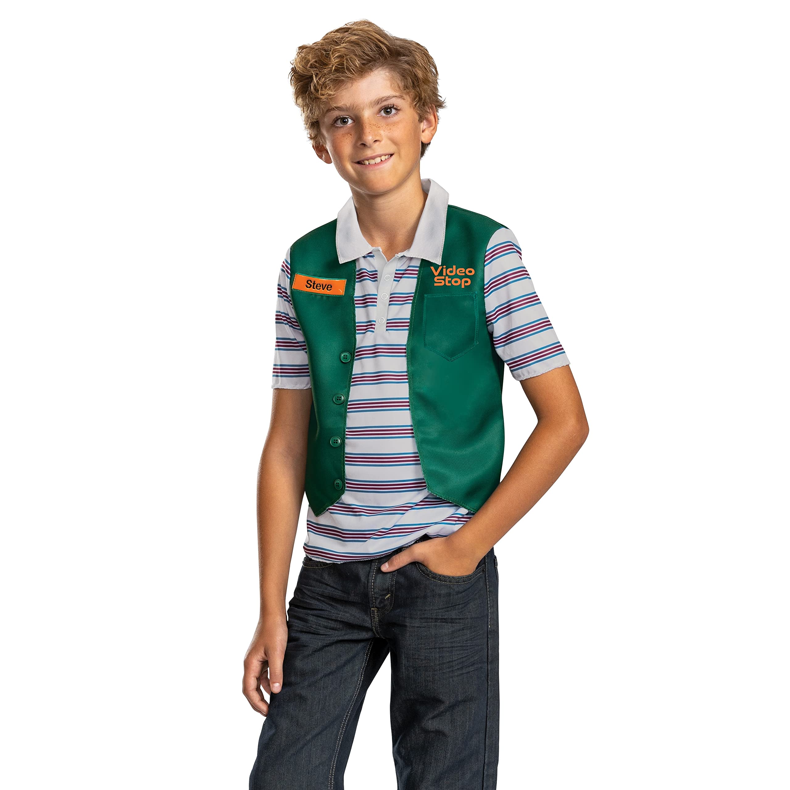 DISGUISE Steve Video Stop Costume for Kids, Official Stranger Things Costume Shirt and Vest, Child Size Large (10-12)