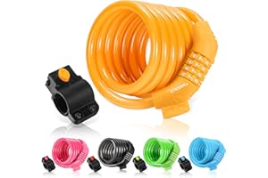 Etronic Bike Lock M6, Cable Lock 6 Feet Long Coiled Security Resettable Combo Combination Lock Bicycle Lock with Mounting Bracket