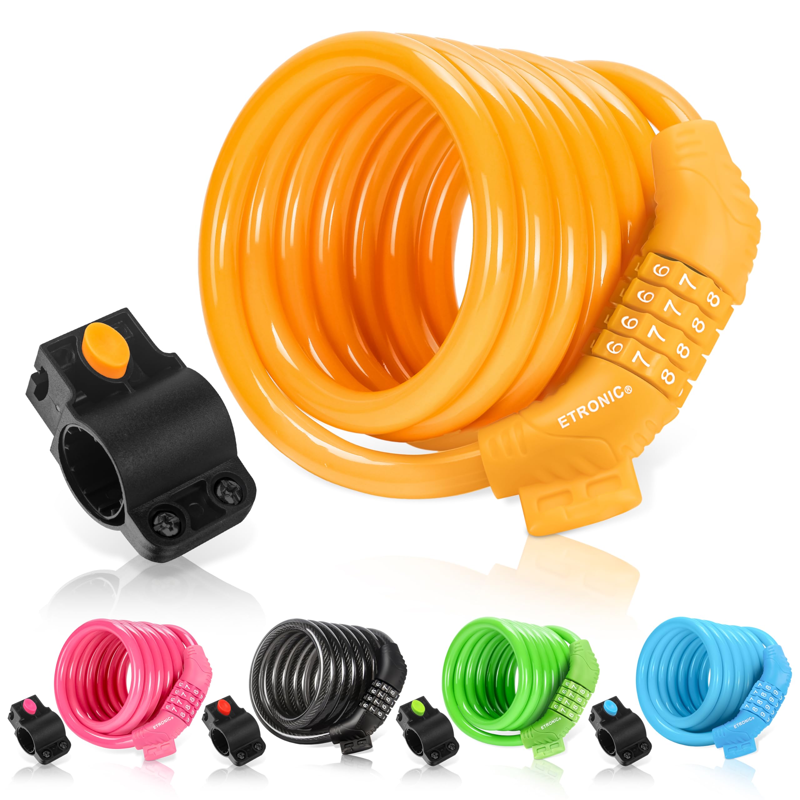 ETRONIC Security Bike Lock Self Coiling Resettable Combination Lock Bike Cable Lock, 6-Feet x 3/8-Inch - Yellow