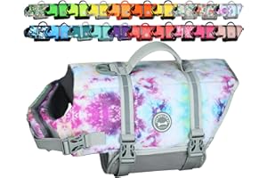 VIVAGLORY Rip Stop Dog Life Vest, Swimming Vest with Handle, Buoyancy for Doggy Puppy, Dog Life Jacket for Swimming & Boating, S, Multicolor