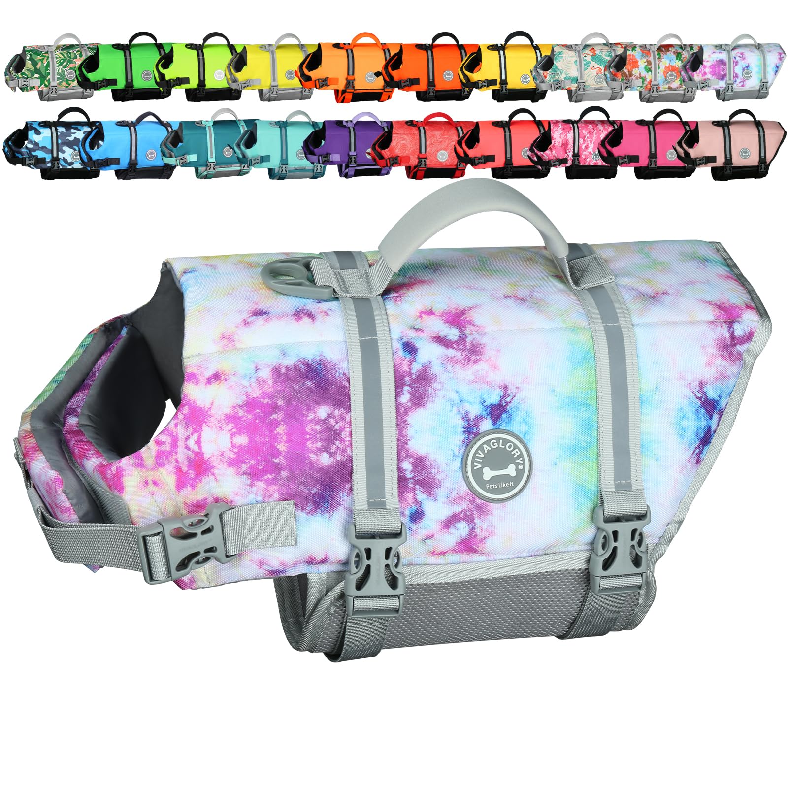 VIVAGLORY Rip Stop Dog Life Jacket, Buoyancy Aid with Handle, Buoyancy for Doggy, Dog Life Jacket for Swimming & Boating, XXS, Multicolor