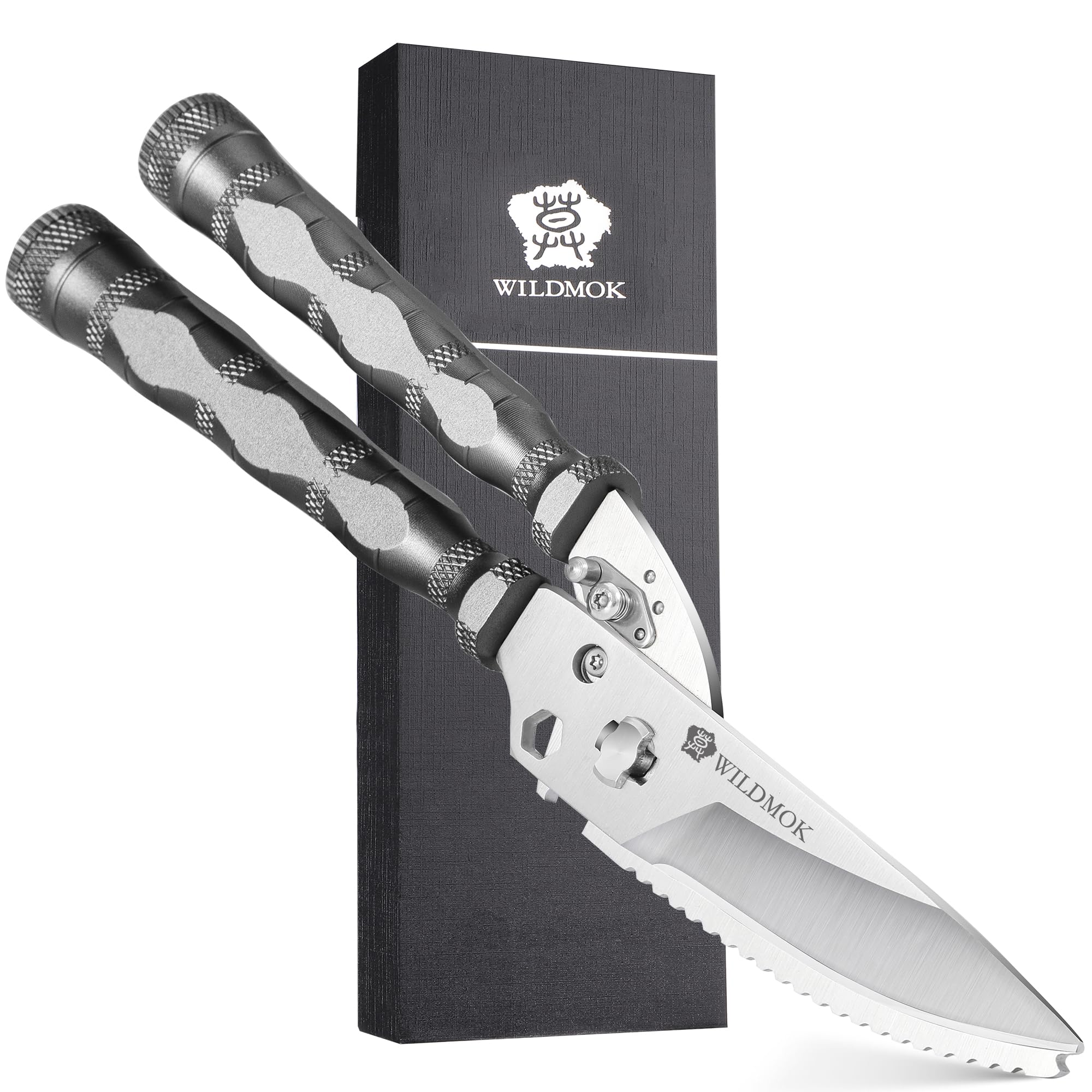 WILDMOK Heavy Duty Poultry Shears - 8.5 Inch Multi-Function Stainless Steel Poultry Outdoor Shears, Ultra Sharp Kitchen Scissors for Outdoor Camp, Grey