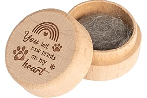 CJiangpo Pet Hair Keepsake Box Wooden Pet Fur Memorial Urn with Rainbow Pet Paw Engraving Dog Cat Hair Ashes Container Pet Supplies Memorial Box Pet Loss Sympathy Gifts for Pet Loves Friends