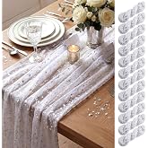 Shihanee 12 Pcs Silver Gauze Table Runners Sheer Cheesecloth Runner | 120 Inch 10 Ft, Sheer Wedding Rustic Arch Decor Bridal Shower Baby Shower Banquet Birthday Holiday Decoration