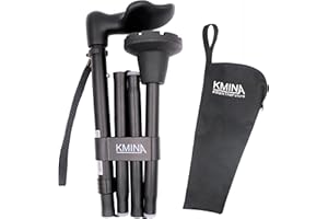 KMINA Cane Ergonomic Handle (Right Hand), Folding Adjustable Walking Stick for Men and Women, Lightweight Cane