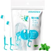 Brushee Disposable Travel Toothbrush, Fresh Mint Prepasted 4-in-1, 24-Pack | Built-In Paste, Brush, Floss & Pick; Soft Bristl