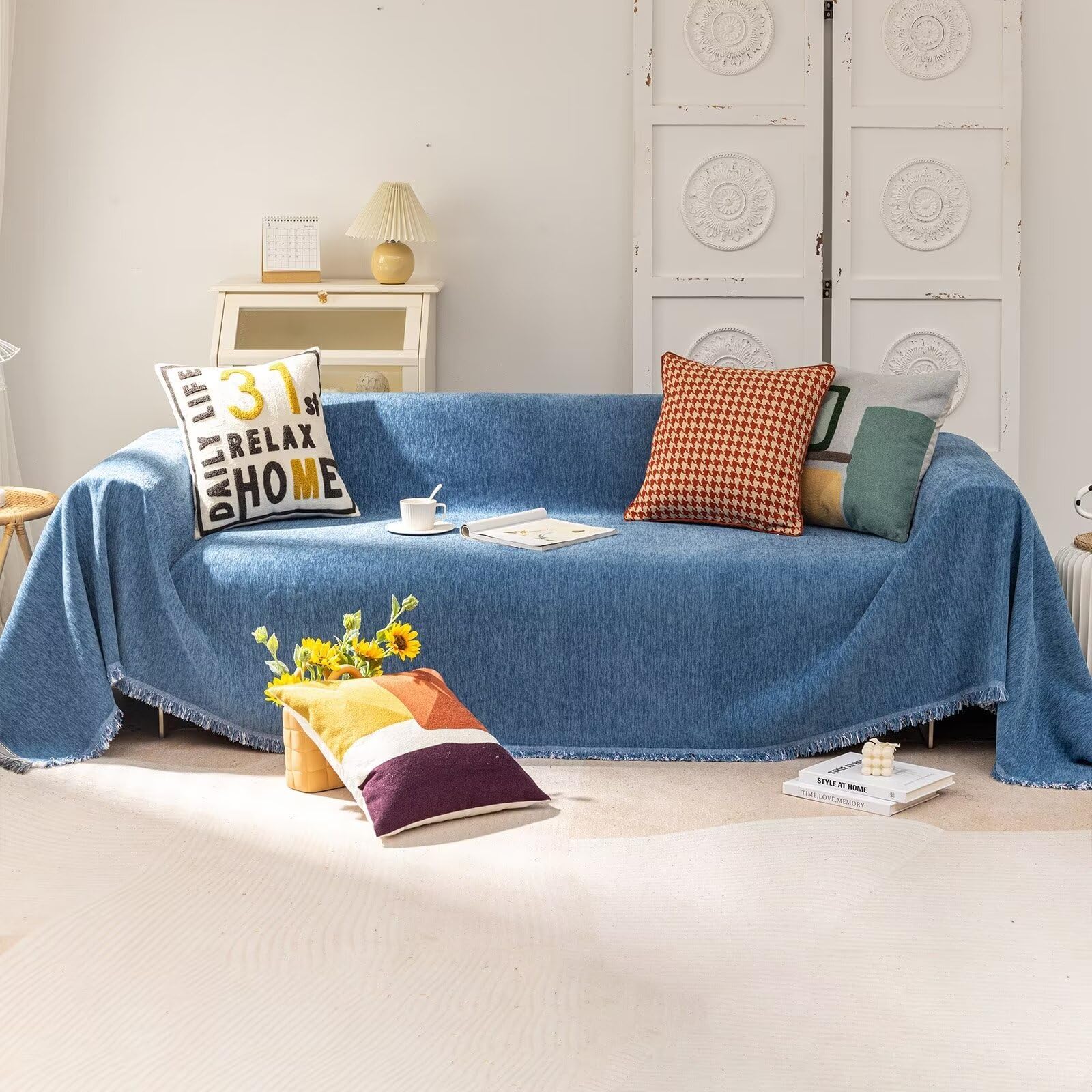 VClife Simple Dark Blue Couch Cover Multi-use Thick