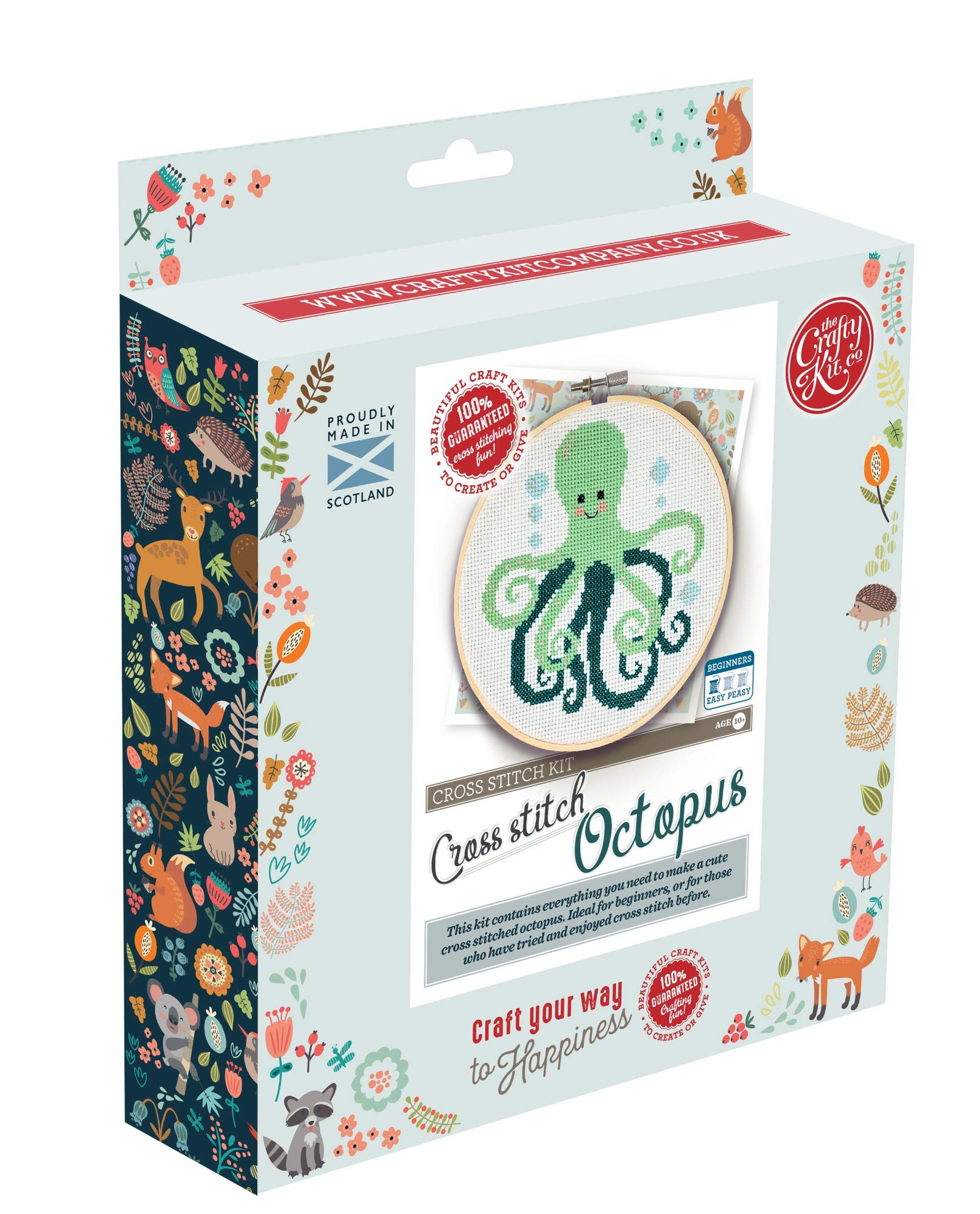 The Crafty Kit Company Green Octopus DIY Cross Stitch Craft Kit for Birthdays and The Holidays Perfect for Kids and Adults - Made in The UK