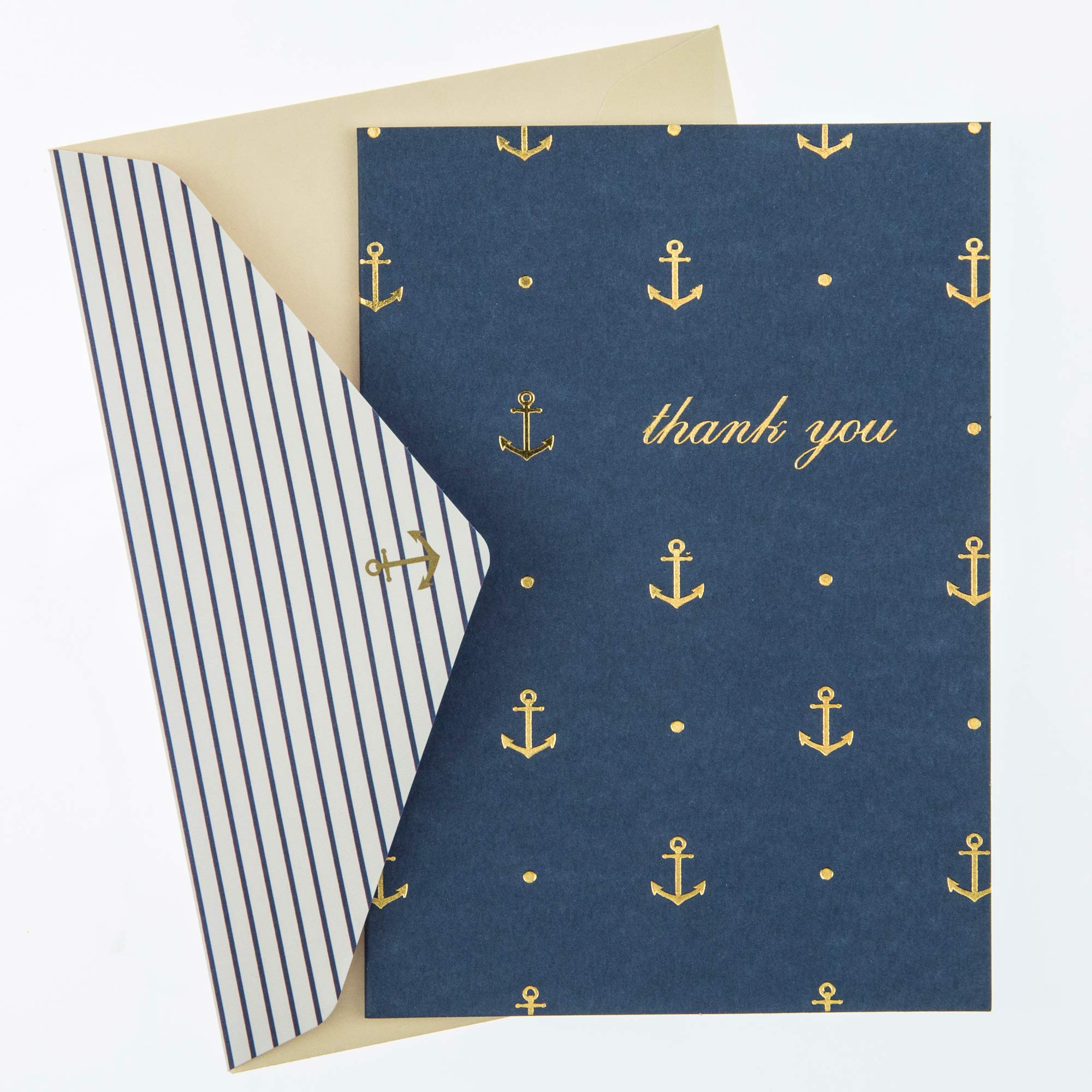 Graphique Gold Anchors Boxed Notecards, 16 Navy Blue