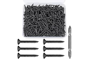 Xrfoiniu 300PCS Black Wood Screws，#6X 1 Black Screws of Wood, with Cross Drive for Furniture Assembly, Home Embellishment,Woodworking, DIY Endeavors (300, Black, #6x1)