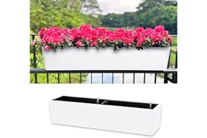 LaLaGreen Hanging Planter Boxes (40 Inch, 1 Pack) Large White Rectangular Window Flower Box with Bracket, Self Watering Syste