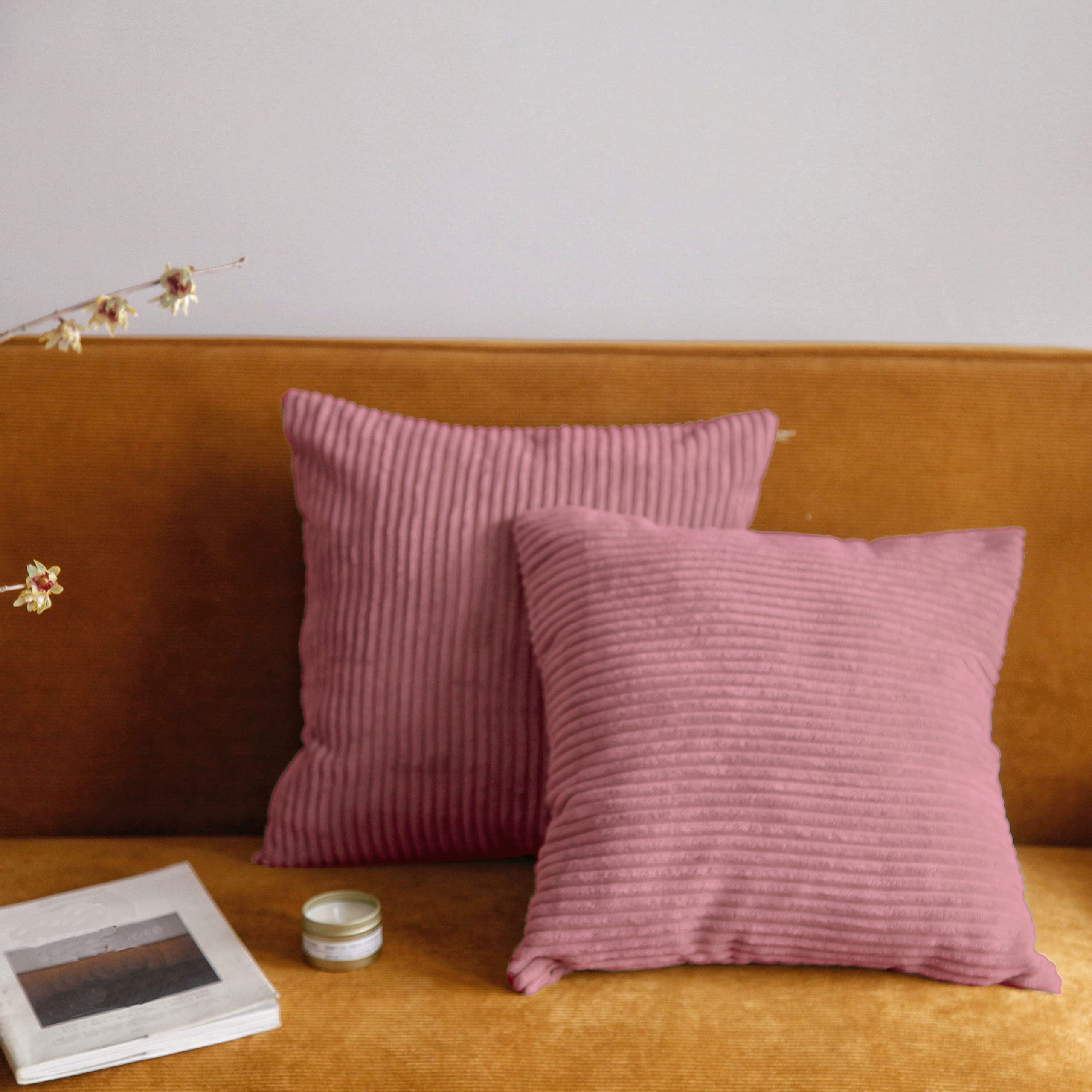 Pagnanno. Set of 2 Soft Velvet Cushion Covers 45x45cm(18x18 Inches) Corduroy Throw Pillowcases Cushion Covers for Chairs,living room,bedroom with Invisible Zipper (18"x18" (Pack of 2), Blush Pink)