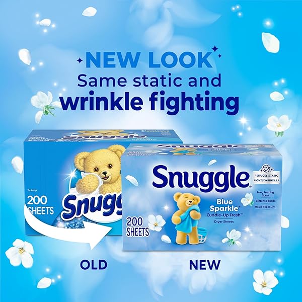 SNUGGLE DRYER SHEETS, LONG LASTING FRESH AND CLEAN SCENT, LAUNDRY FABRIC SOFTENER, CONTROL STATIC, REDUCE WRINKLES, HE SAFE, 200 COUNT