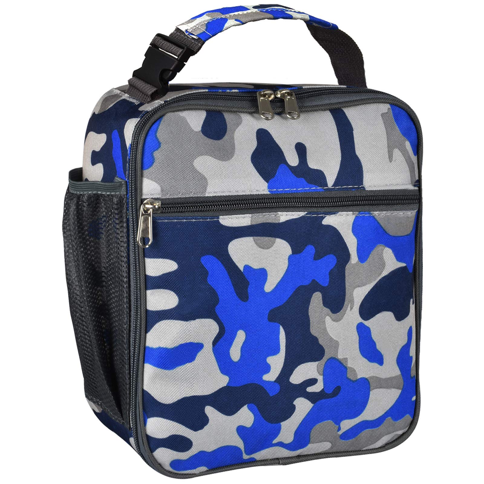 IWTTWY Insulated Lunch Bag Camo Cooler Bag Portable Carrying Lunch Box Bag for Boys Girls Women Men to School Office Outdoor (Camo Blue)