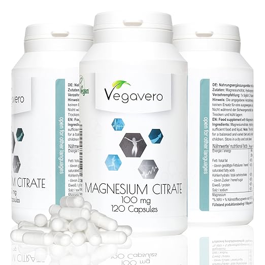 title=Magnesio Citrato Naturale Vegavero | Magnesio puro in 120 capsule da 100 mg –