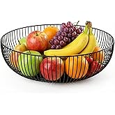 DecruKaltiz Metal Fruit Basket - Round Wire Bowl for Kitchen Countertop Storage Breads,Vegetables,Snacks