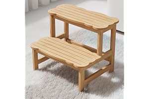 COSYLAND Bamboo Step Stool, Two Step Stools Toddler 300 lbs Capacity with Safety Non-Slip Pads, Bamboo Step Stool for Bathroo