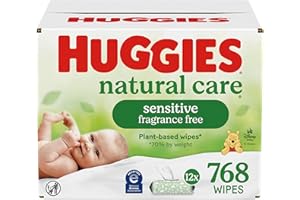 Huggies Natural Care Sensitive Baby Wipes, Unscented, Hypoallergenic, 99% Purified Water, 12 Flip-Top Packs (768 Wipes Total)