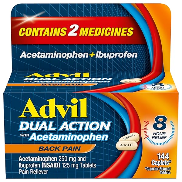 ADVIL DUAL ACTION BACK PAIN CAPLETS DELIVERS 125MG IBUPROFEN AND 250MG ACETAMINOPHEN PER DOSE FOR 8 HOURS OF BACK PAIN RELIEF – 144 COUNT