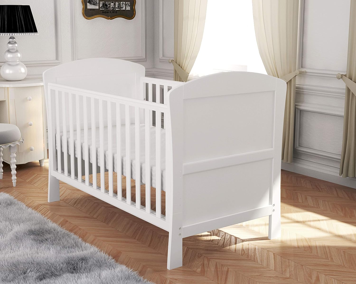 Babymore Aston Drop Side Cot Bed without Mattress, White, 145L x 84W x 100H cm - Image 4