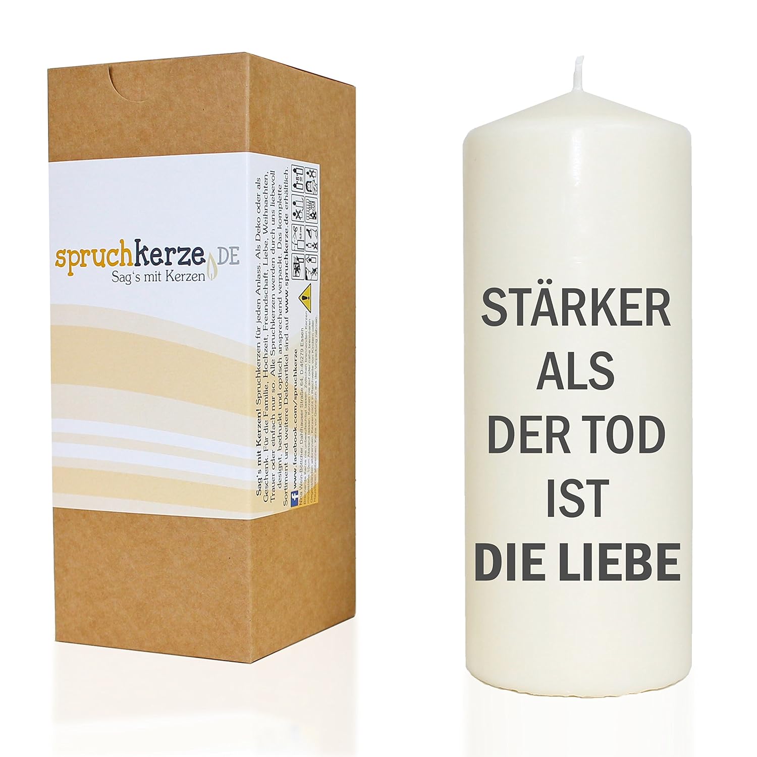 Spruchkerze Stärker als der Tod ist die Liebe grau 20cm 680g Ø7