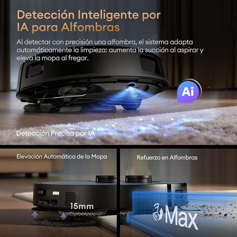 MX50 AI Robô Aspirador & Esfregão & Estação All-in-One | Autolimpeza com água quente 65°C & Secagem 45°C | Esfregão extensível & Elevação automática | 20000 Pa Auto-Esvaziante 90 Dias