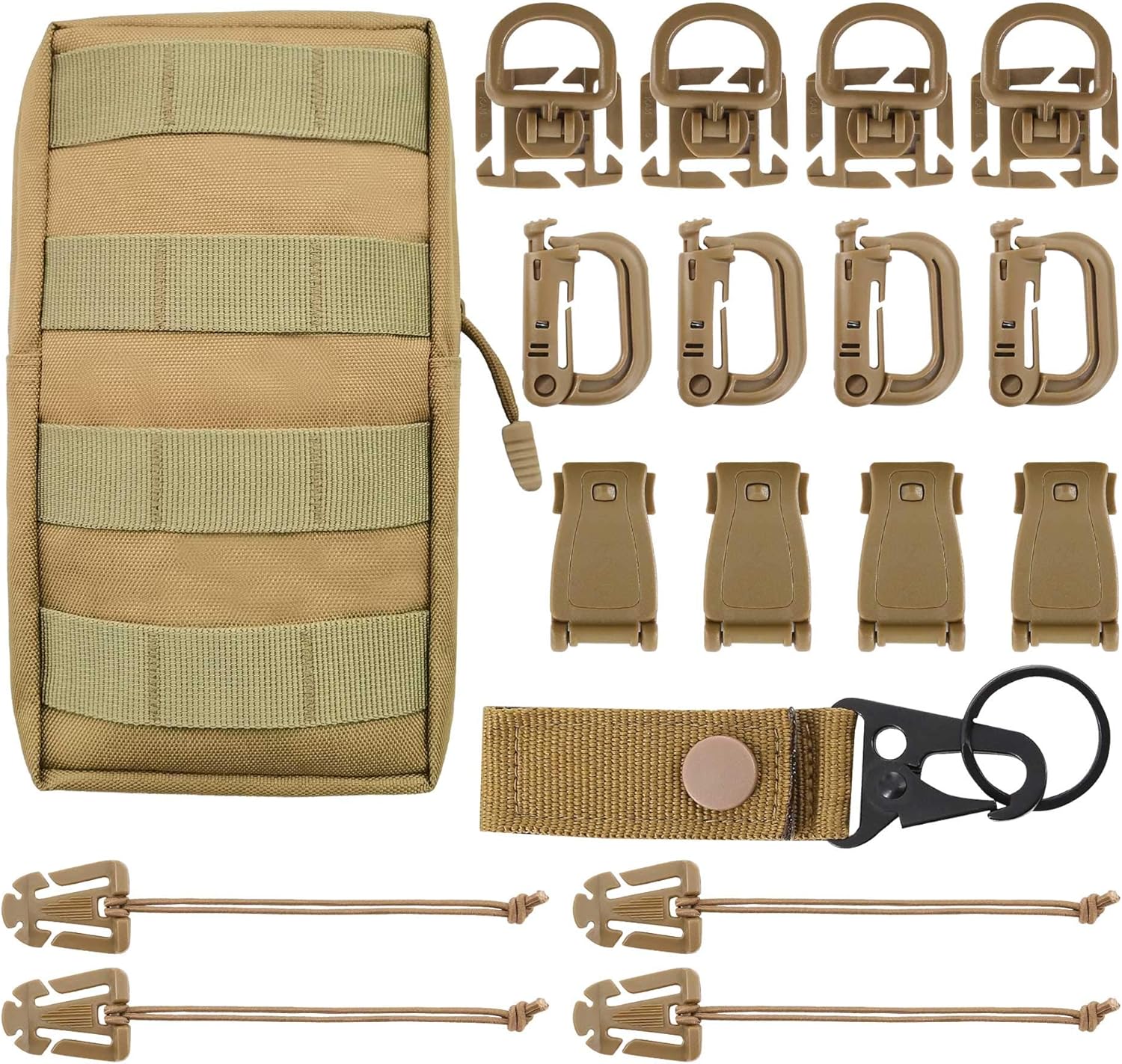MGFLASHFORCE Kit of 18 Molle Attachments Molle Carabiner Clips and Straps for 1” Webbing, Molle Bags, Tactical Backpack, Tactical Vest, Tactical Belt Molle Accessories (Tan) : Sports & Outdoors