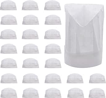 25 Disposable Paper Chef Hats Toques Adult or Kid Pizza Party Favors
