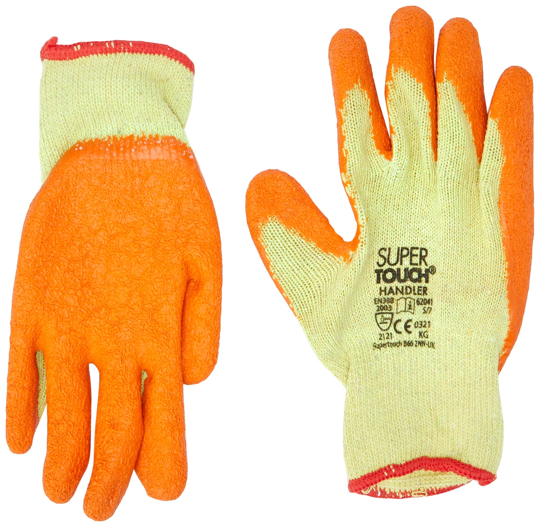 Supertouch Latex Coated Rubber Safety Gloves - 1 Pair - Orange - 7/Small
