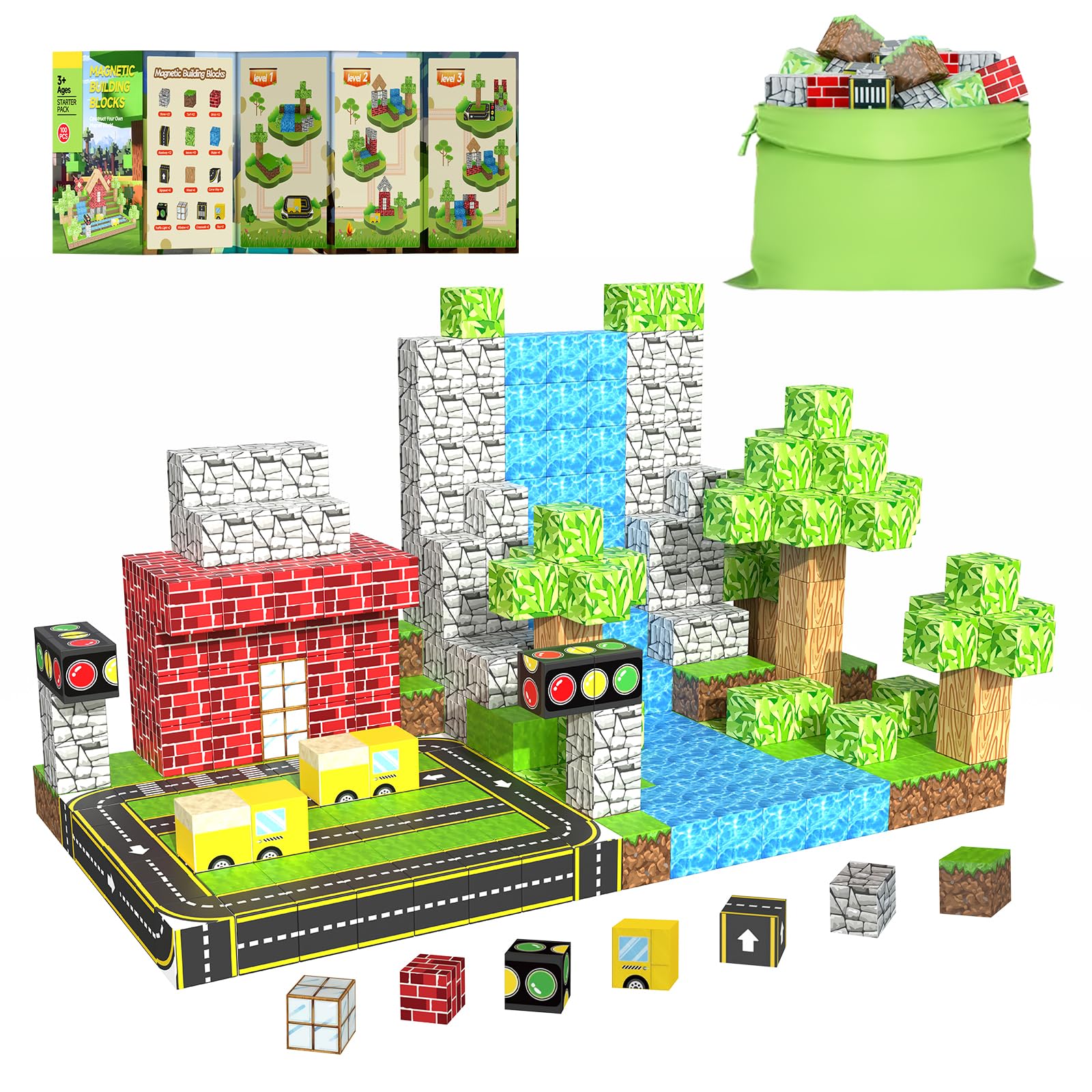 Photo 1 of WSHIMIN Magnetic Building Blocks for Kids Ages 4-8, Magnetic Cubes, Magnet STEM Sensory Toys Road Track, Magnet World Build Set, Christmas Birthday Gifts for Girls & Boys 3+
