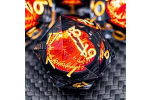 ARUOHHA DND Resin Dice Gazes Eye Dice Black Gold Liquid Core Flaming RPG Sharp Edged Dice Set with Gift Box, Polyhedral D and