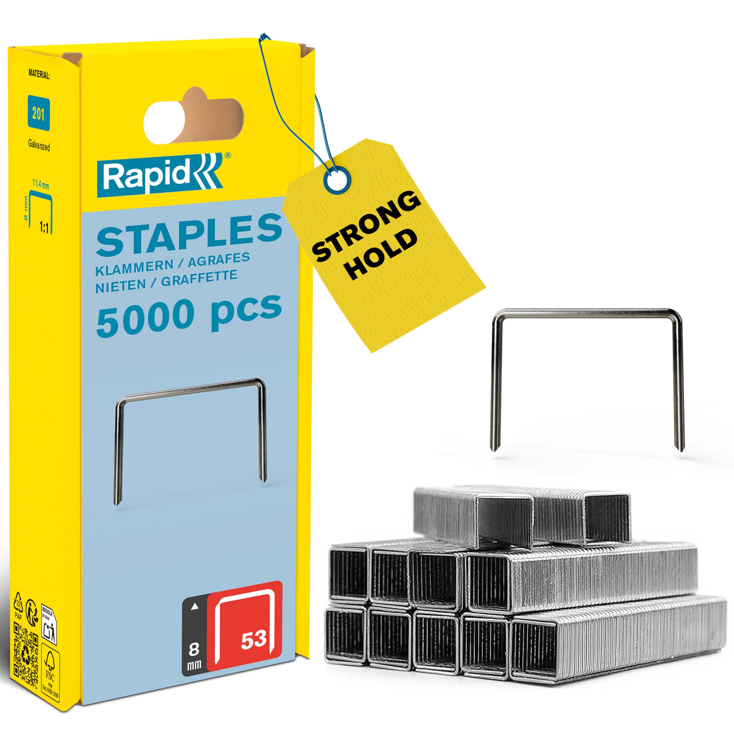 Rapid 40303084 High Performance Staples,Silver, No.53, Leg Length 8 mm, - 5000 Pieces