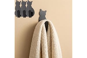 Cute Cat Adhesive Wall Hooks, 3 Pack No Drill Self Adhesive Hooks, Rustproof Stainless Steel Key & Towel Hooks for Bathroom, 