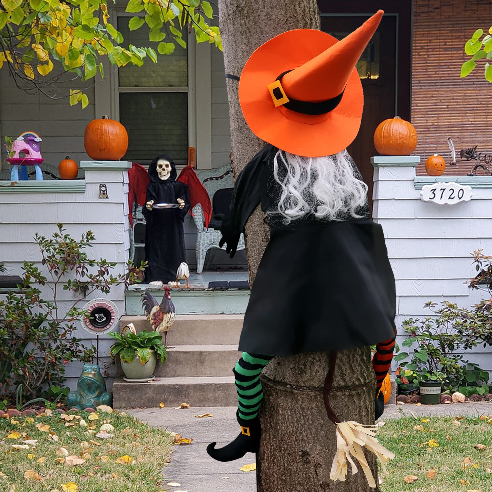 POPGIFTU 135cm Halloween Crashing Witch Decoration – Funny Flying Witch Hanging Prop for Tree, Garden, Porch & Outdoor Halloween Décor