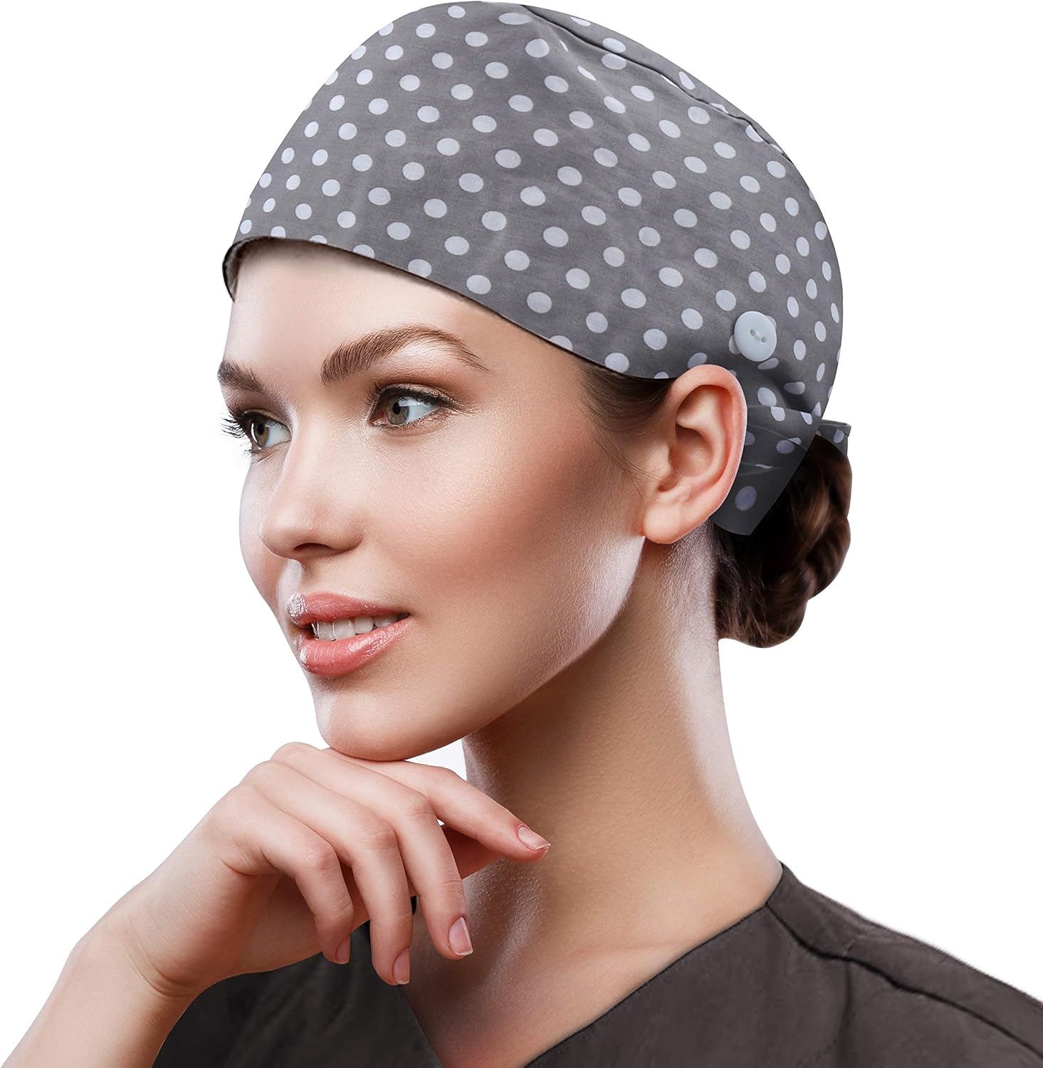 QBA Adjustable Working Cap with Button, Cotton Working Hat Sweatband, Elastic Bandage Tie Back Hats for Women & Men, One Size (Gray Dot) at  Men’s Clothing store